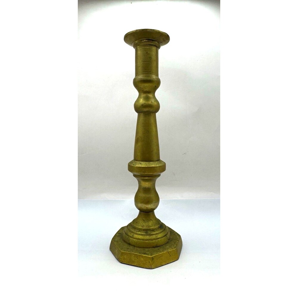 Tall Brass Candlestick Candle Holder, Octagon Base, Gold Tone, Traditional 12 in